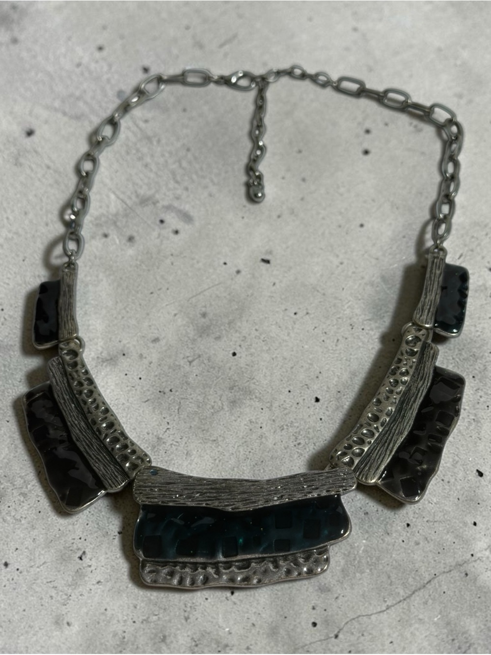 Dark Green Blue Resin Textured Settings Chunky Collar Statement Necklace